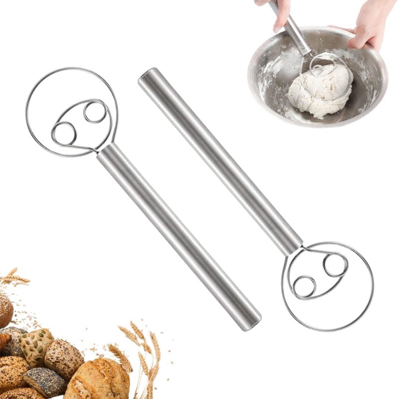MARKQ Danish Dough Whisk - Stainless Steel Bread Whisk with Ergonomic Handle for Mixing Sourdough, Bread Dough, Cake Batter & Pastry (Pack of 2) - Image 1