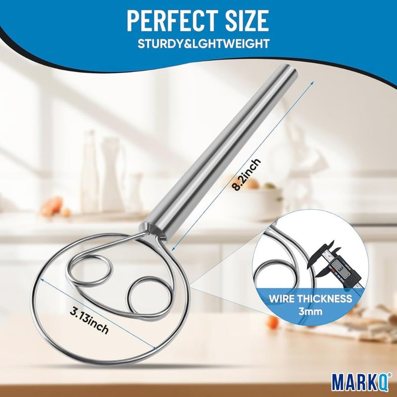 MARKQ Danish Dough Whisk - Stainless Steel Bread Whisk with Ergonomic Handle for Mixing Sourdough, Bread Dough, Cake Batter & Pastry (Pack of 2) - Image 3