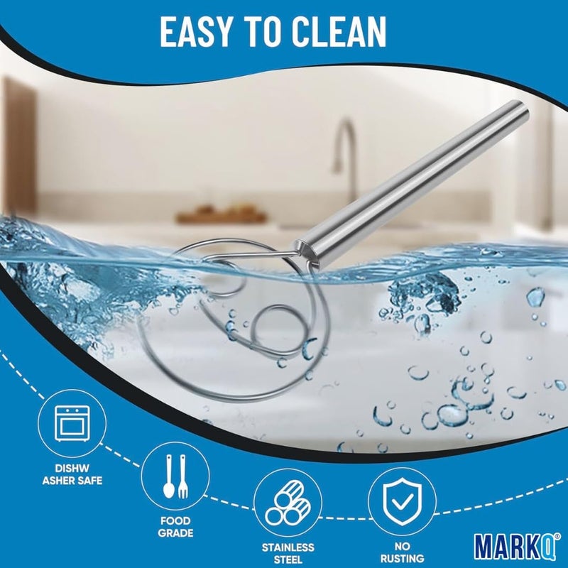 MARKQ Danish Dough Whisk - Stainless Steel Bread Whisk with Ergonomic Handle for Mixing Sourdough, Bread Dough, Cake Batter & Pastry (Pack of 2) - Image 5