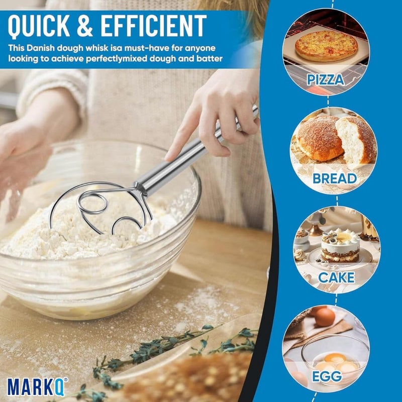MARKQ Danish Dough Whisk - Stainless Steel Bread Whisk with Ergonomic Handle for Mixing Sourdough, Bread Dough, Cake Batter & Pastry (Pack of 2) - Image 4