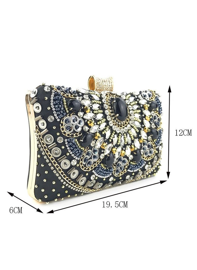 Generic - Stone Studded Party Clutch Black Gold Size 19.5X6X12cm - Image 1