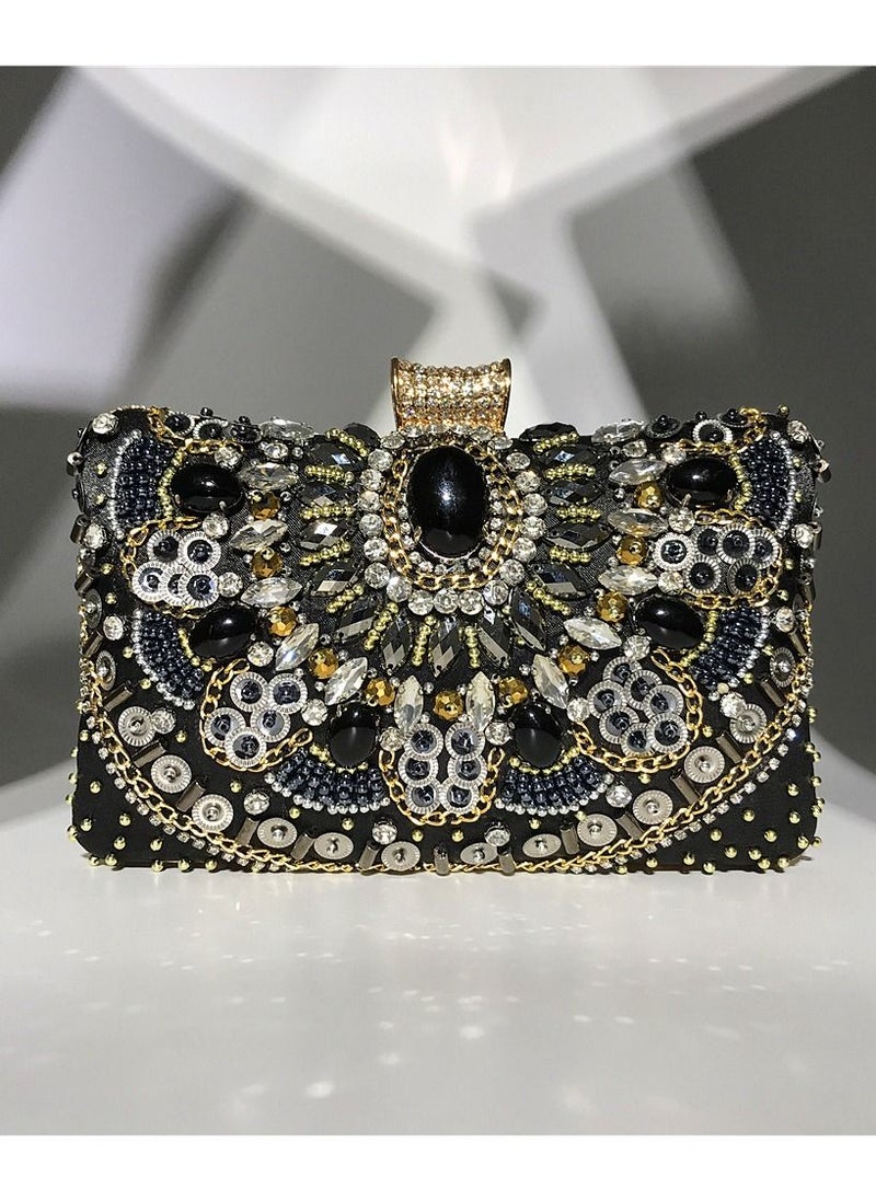Generic - Stone Studded Party Clutch Black Gold Size 19.5X6X12cm - Image 1