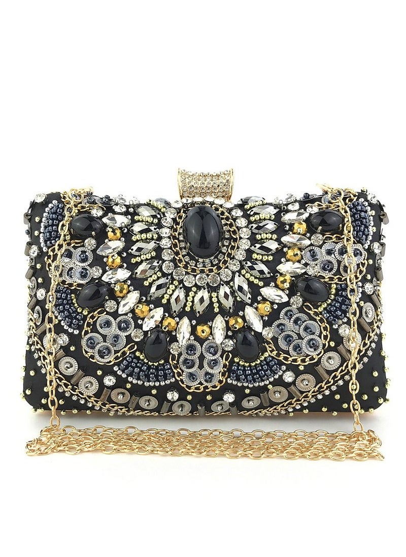 Generic - Stone Studded Party Clutch Black Gold Size 19.5X6X12cm - Image 1