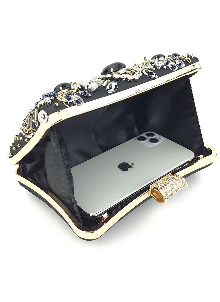 Generic - Stone Studded Party Clutch Black Gold Size 19.5X6X12cm - Image 1