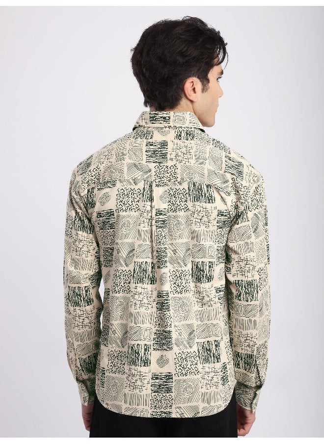 Beyoung Green Geometric Abstract Printed Overshirt  - Image 2