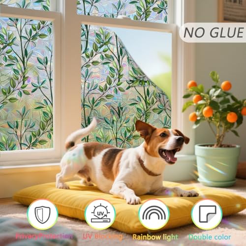 Ohhvvow Leaf Stained Glass Window Film Static Cling with Tools - 17.5 x 78.7 Inch Non-Adhesive Privacy Decorative Rainbow Film for Windows, Doors, Sidelights - Easy Install & Remove - Image 3