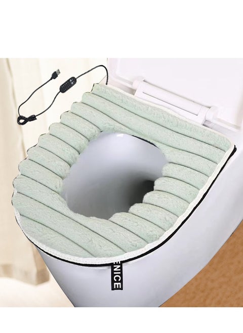 Heated Toilet Seat Cover USB Powered Toilet Seat Warmer with Charger 5-Speed Adjustable Temperature and Timing Function Levels Toilet Seat Cover with Soft Plush Fabric Easy To Clean and Installation Green