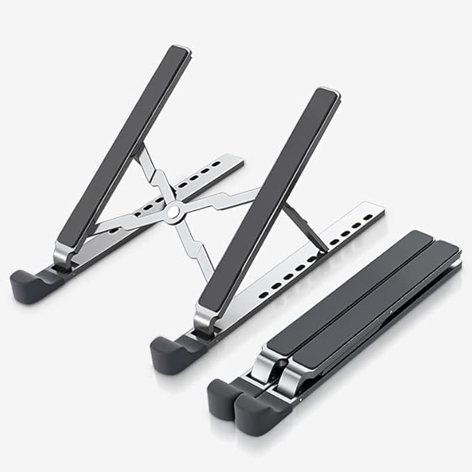 rayihni LAPTOP STAND FOR DESK ADJUSTABLE LAPTOP RISER ALUMINIUM ALLOY LAPTOP HOLDER FOLDABLE COMPUTER STAND FOR MACBOOK AIR/PRO TABLET 10-16" LAPTOPS(SILVER-007) - Image 1