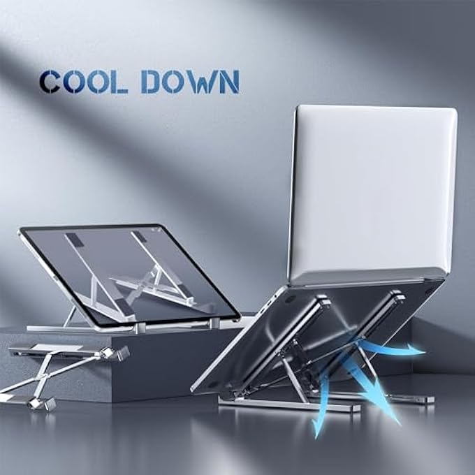 rayihni LAPTOP STAND FOR DESK ADJUSTABLE LAPTOP RISER ALUMINIUM ALLOY LAPTOP HOLDER FOLDABLE COMPUTER STAND FOR MACBOOK AIR/PRO TABLET 10-16" LAPTOPS(SILVER-007) - Image 2