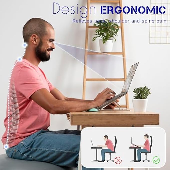 rayihni LAPTOP STAND FOR DESK ADJUSTABLE LAPTOP RISER ALUMINIUM ALLOY LAPTOP HOLDER FOLDABLE COMPUTER STAND FOR MACBOOK AIR/PRO TABLET 10-16" LAPTOPS(SILVER-007) - Image 3