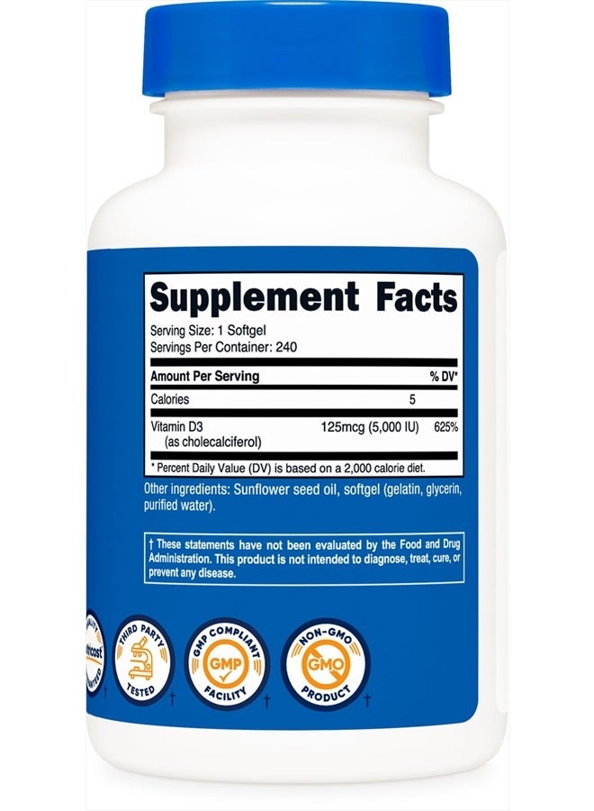 Nutricost فيتامين د3 5,000 وحدة دولية، 240 كبسولة لينة - غير معدلة وراثيًا وخالية من الغلوتين - Image 5