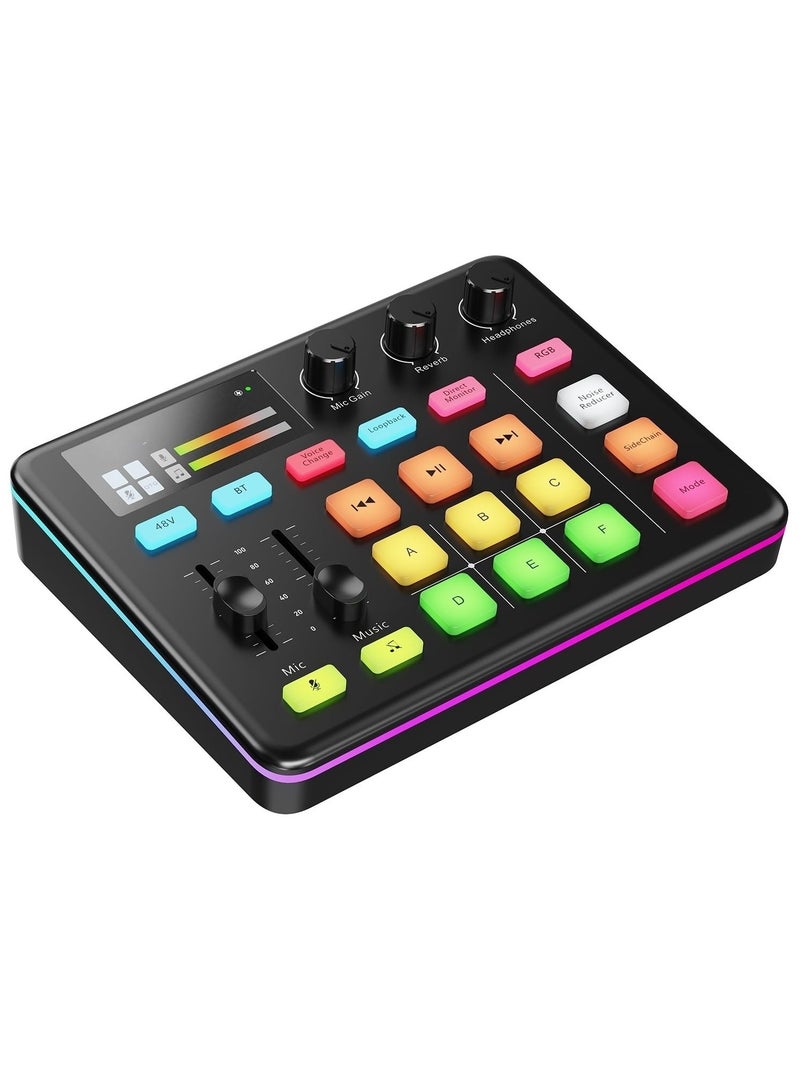 XiuWoo Gaming Audio Mixer RGB Audio Interface with Bluetooth, XLR/48V Phantom Power, Fader Mute Controls for Live Streaming,Podcasting, Gaming, PC/Console(Not for USB Mic)  - Image 1
