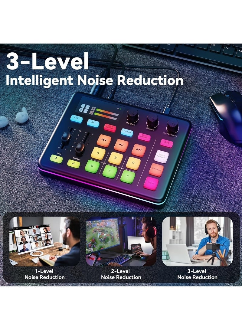 XiuWoo Gaming Audio Mixer RGB Audio Interface with Bluetooth, XLR/48V Phantom Power, Fader Mute Controls for Live Streaming,Podcasting, Gaming, PC/Console(Not for USB Mic)  - Image 3
