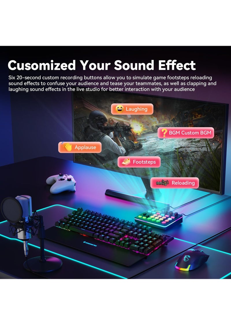 XiuWoo Gaming Audio Mixer RGB Audio Interface with Bluetooth, XLR/48V Phantom Power, Fader Mute Controls for Live Streaming,Podcasting, Gaming, PC/Console(Not for USB Mic)  - Image 5