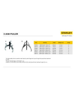 Stanley STANLEY 70746-S Carbon Steel 3 Jaw Gear Puller, 75 mm, Silver  - Image 5