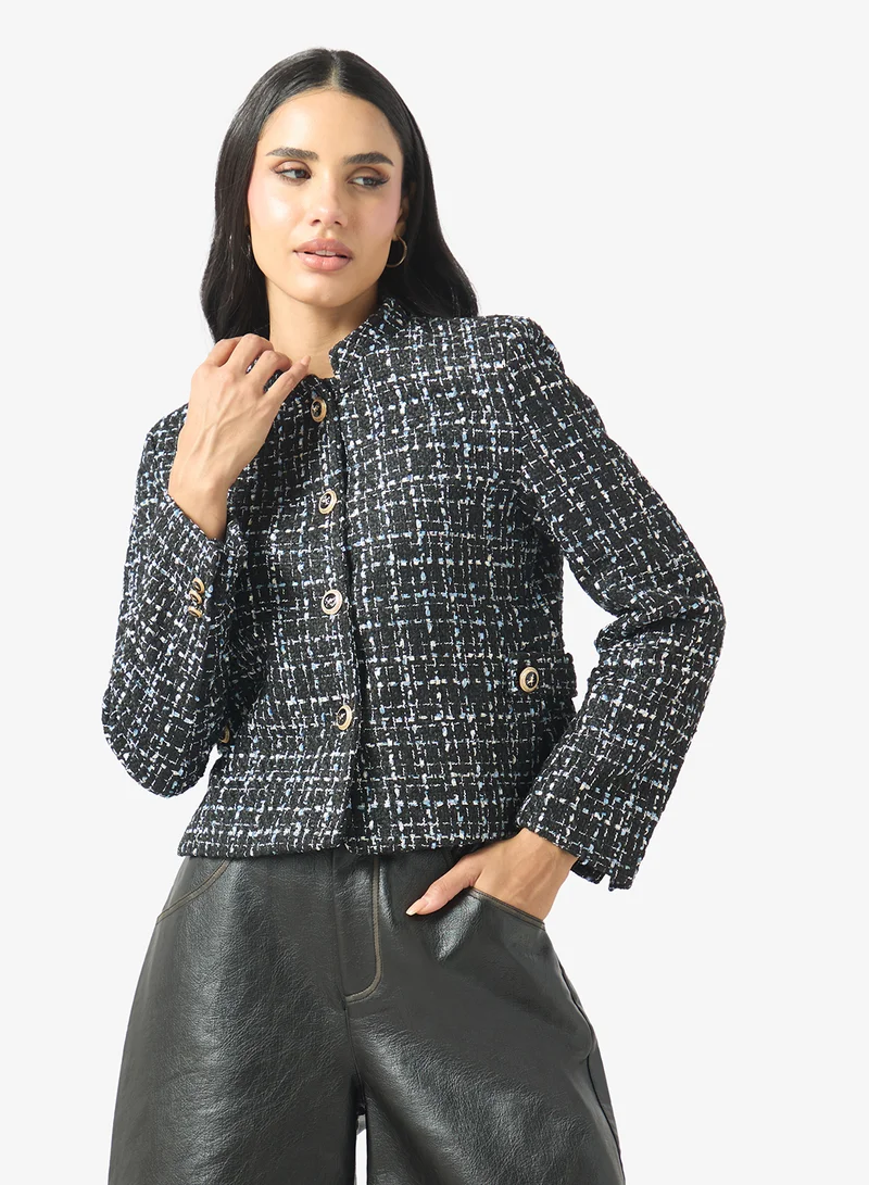 Metallic Tweed Jacket with Golden Button Detail