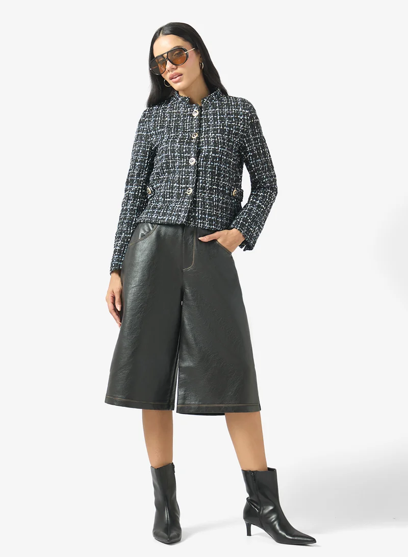 Ginger  Metallic Tweed Jacket with Golden Button Detail for Women | Best Price UAE