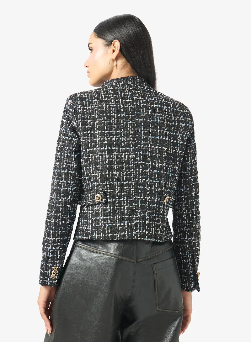 Ginger  Metallic Tweed Jacket with Golden Button Detail for Women | Best Price UAE