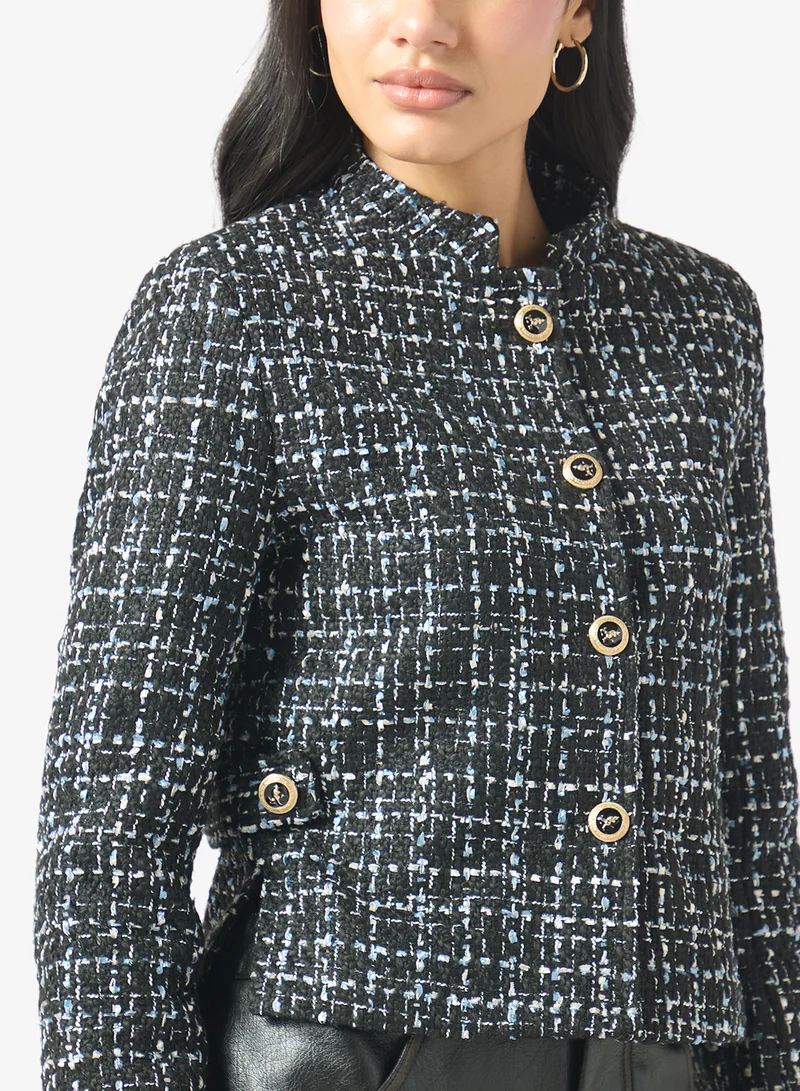 Ginger  Metallic Tweed Jacket with Golden Button Detail for Women | Best Price UAE