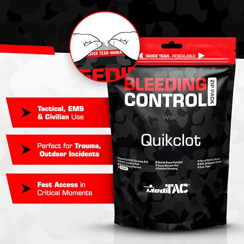 MediTac Bleeding Control Zip Pack with QuikClot, Celox, Gauze Pads, Triangular Bandage, BZK Wipes, Nitrile Gloves, Tape – Trauma First Aid Kit for Emergency Use - Image 4