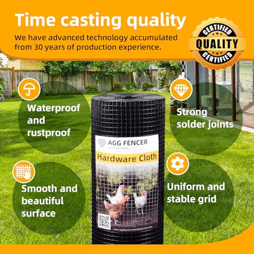 AggFencer 16in x 10ft Black Hardware Cloth 1/2 inch 19Ga PVC Coated Wire Mesh Vinyl Coated Fence, Welded Metal Chicken Wire Fencing Roll, Garden Plant Fencing, for Chicken Coop and Home Improvement - Image 3