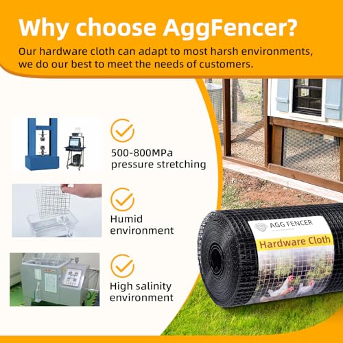 AggFencer 16in x 10ft Black Hardware Cloth 1/2 inch 19Ga PVC Coated Wire Mesh Vinyl Coated Fence, Welded Metal Chicken Wire Fencing Roll, Garden Plant Fencing, for Chicken Coop and Home Improvement - Image 4