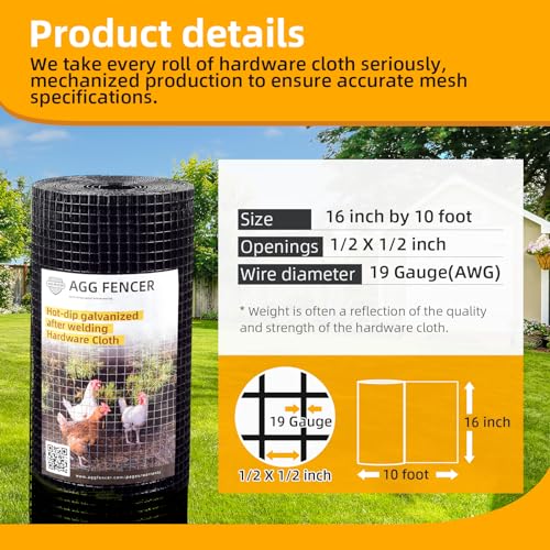 AggFencer 16in x 10ft Black Hardware Cloth 1/2 inch 19Ga PVC Coated Wire Mesh Vinyl Coated Fence, Welded Metal Chicken Wire Fencing Roll, Garden Plant Fencing, for Chicken Coop and Home Improvement - Image 2