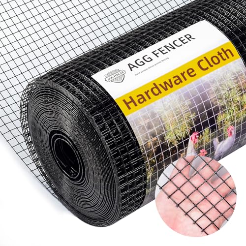 AggFencer 16in x 10ft Black Hardware Cloth 1/2 inch 19Ga PVC Coated Wire Mesh Vinyl Coated Fence, Welded Metal Chicken Wire Fencing Roll, Garden Plant Fencing, for Chicken Coop and Home Improvement - Image 1