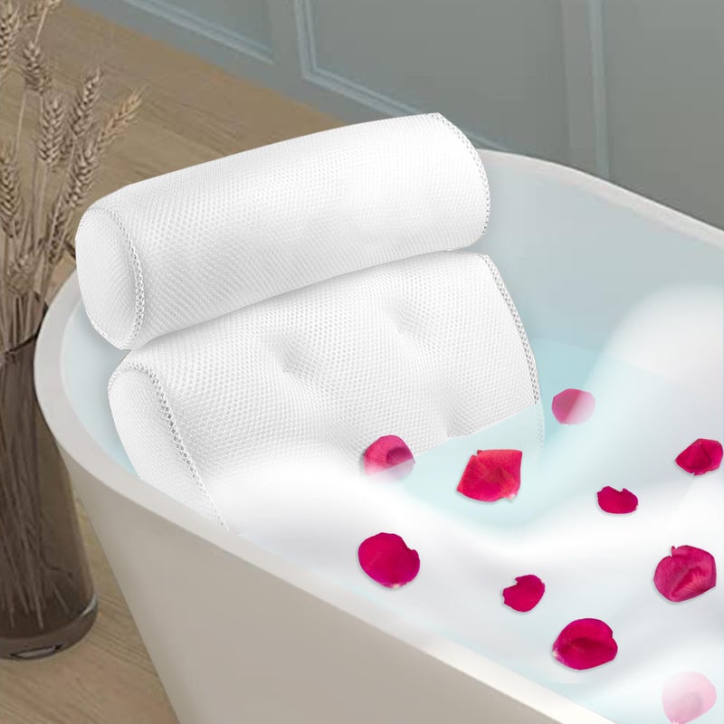 Luxury Bath Pillow for Tub NonSlip and ExtraThick Head Neck Shoulder and Back Support Soft and Large Comfort Bathtub Pillow Cushion Headrest for Relaxation Fits Any Tub Made of 3D Mesh