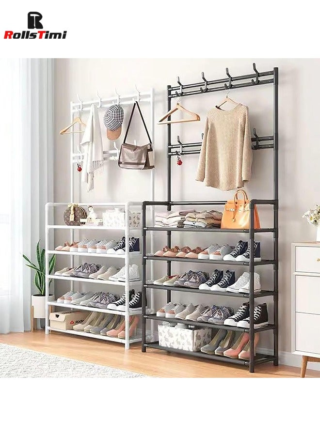 RollsTimi  Coat Rack with Shoe Storage 5-Tier Coat and Shoe Rack Shoe Rack with Coat Hanger Coat Rack Stand with Shoe Rack Shoe Stand Organizer with 8 Hooks for Hallway, Entryway - Image 3