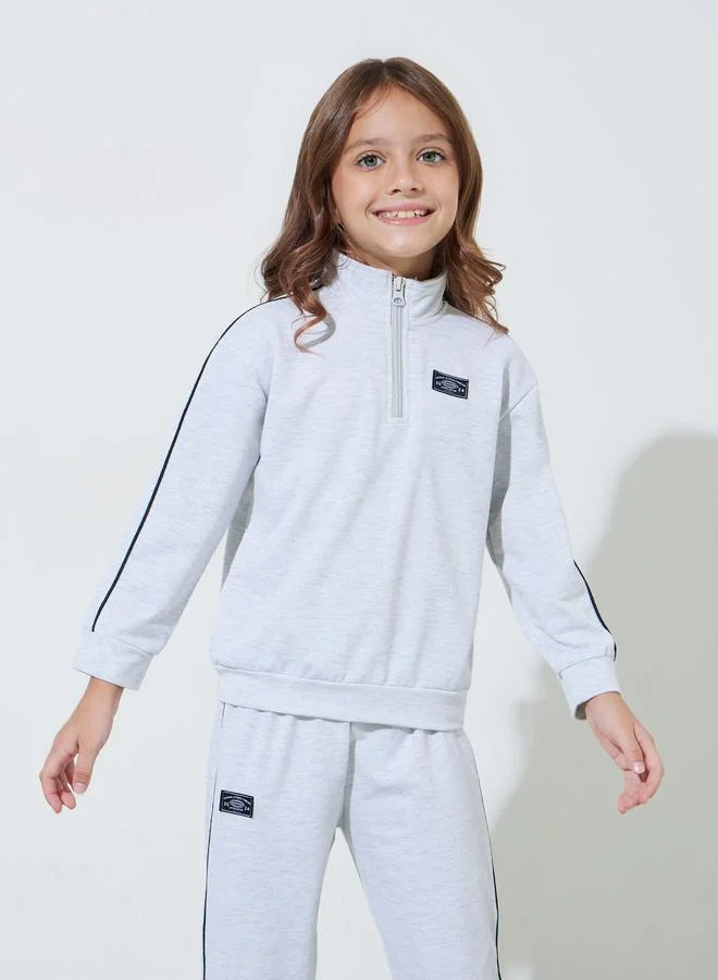 Styli Girls Grey Half-Zip High neck Sweatshirt and Joggers Set