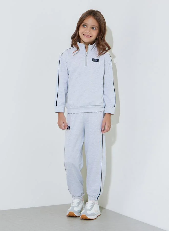 Styli Girls Grey Half-Zip High neck Sweatshirt and Joggers Set