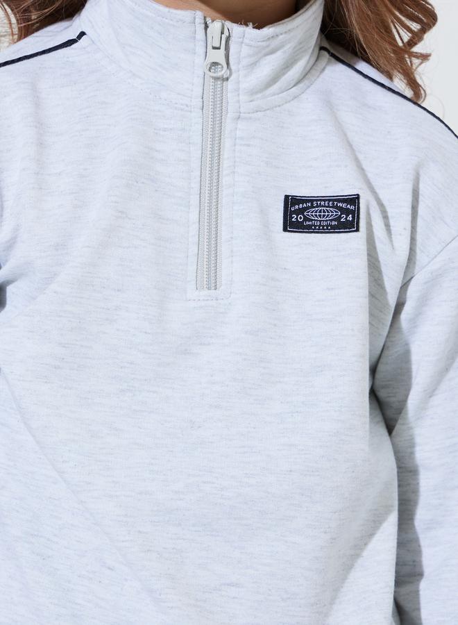 Styli Girls Grey Half-Zip High neck Sweatshirt and Joggers Set - Image 3