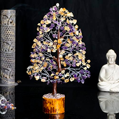 HindCraft Crystal Tree - Showpiece for Home Decor - Feng Shui Seven Chakra Tree - Home Decorations - - Marriage Gift Items - Antique Home Decor - 10-12 Inch (Amethyst & Citrine (Silver Wire)) - Image 5