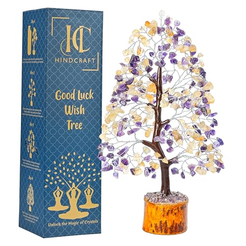 HindCraft Crystal Tree - Showpiece for Home Decor - Feng Shui Seven Chakra Tree - Home Decorations - - Marriage Gift Items - Antique Home Decor - 10-12 Inch (Amethyst & Citrine (Silver Wire)) - Image 1