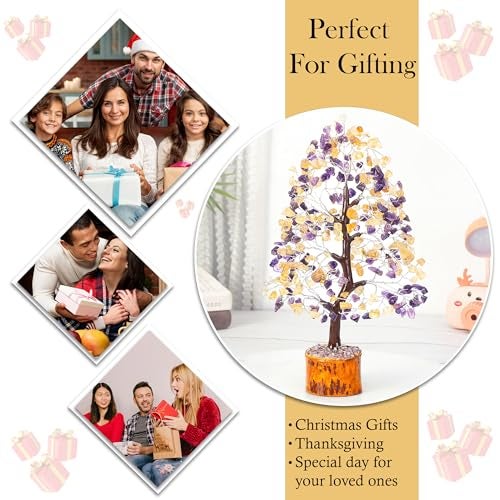 HindCraft Crystal Tree - Showpiece for Home Decor - Feng Shui Seven Chakra Tree - Home Decorations - - Marriage Gift Items - Antique Home Decor - 10-12 Inch (Amethyst & Citrine (Silver Wire)) - Image 4