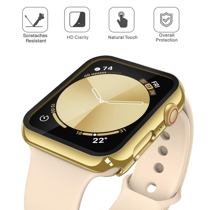 Misxi 2 Pack Tempered Glass Case Compatible for Apple Watch SE 3 (2025) SE 2 SE Series 6 Series 5 Series 4 44mm, Hard PC Screen Protector Overall Protection Cover for iWatch, 1 Gold + 1 Transparent - Image 3