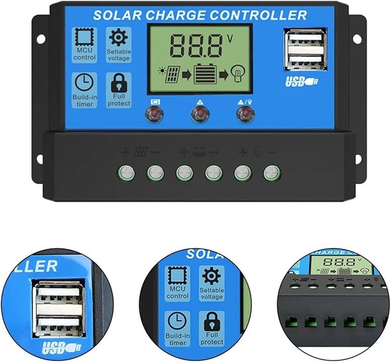 20A PWM Solar Charge Controller 12V 24V LCD Display Dual USB Timer Auto - Image 5