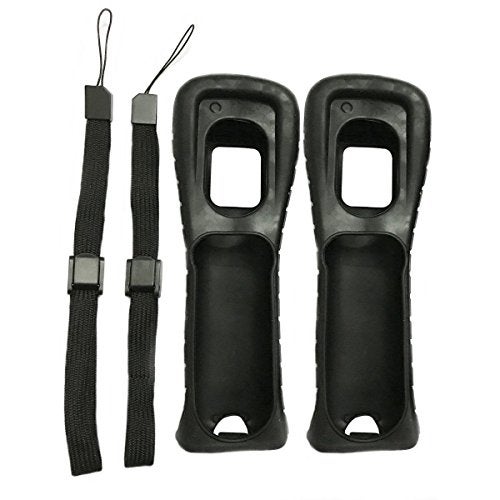 Ambertown 2 x Black Silicone Skin Case Cover with Wrist Strap for Wii Remote - Image 1