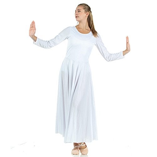 Danzcue Womens Praise Loose Fit Full Length Long Sleeve Dance Dress, White, Large - Image 3