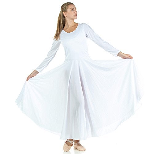 Danzcue Womens Praise Loose Fit Full Length Long Sleeve Dance Dress, White, Large - Image 2