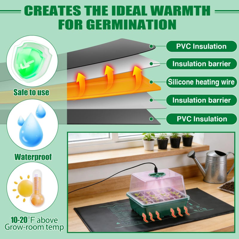 Apipi Seed Starter Tray with Grow Light & Heat Mat- 4 Pack 48 Cell Durable Easy Use Seed Starter Kit for Beginners, Thriving Seedling Germination Kit with Humidity Domes for Indoor Plant Growing Propagation - Image 3