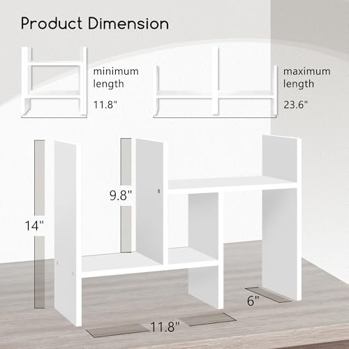Jerry & Maggie Desktop Organizer Office Storage Rack Adjustable Wood Display Shelf Free Style Double H, Multi-Functional Mini Bookshelf for Desk Natural Stand (White) - Image 3