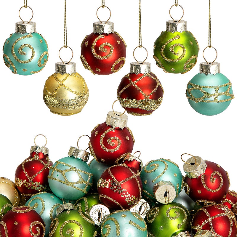 Watayo 24 Pcs Christmas Mini Multi Color Balls Glass Ornaments 1 Mini Vintage Glittering Ball Hanging Ornaments for Tree Red Green Gold Blue Glass Small Ball Tree Decoration for Xmas Home Decor - Image 2