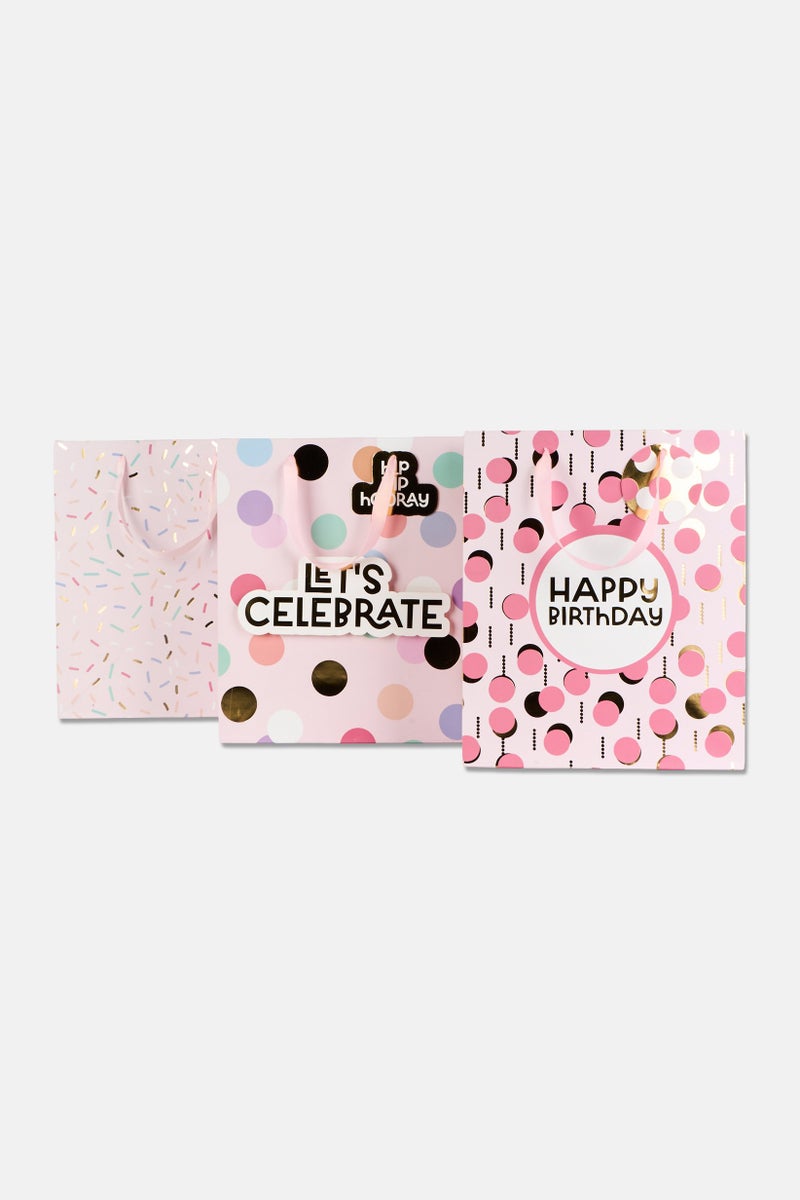 Stella Rose Glittered Set Of 3 Gift Bag, Multicolor - Image 1