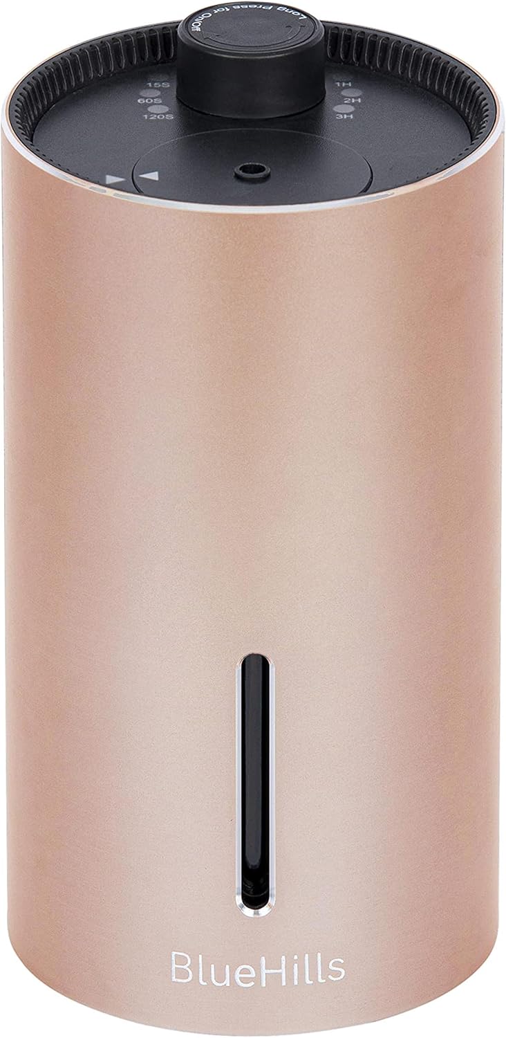 BlueHills Waterless Cordless Car Essential Oil Diffuser Aromatherapy Mini Compact Diffuser for Oils Large Room Portable USB Travel Battery Operated Rechargeable Hotel Home - J04 Rose Gold