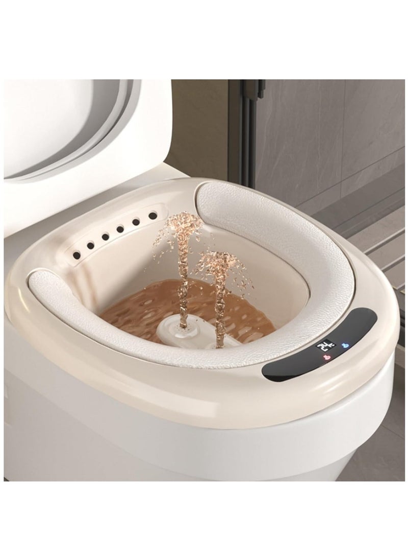 Electric Sitz Bath Tub for Adults, Electric Sitz Bath for Hemorrhoids, Female Postpartum, Sits Bath for Toilet Seat, Dual Spouts with Heating, Real-time Water Temperature Measurement (Brown)  - Image 1