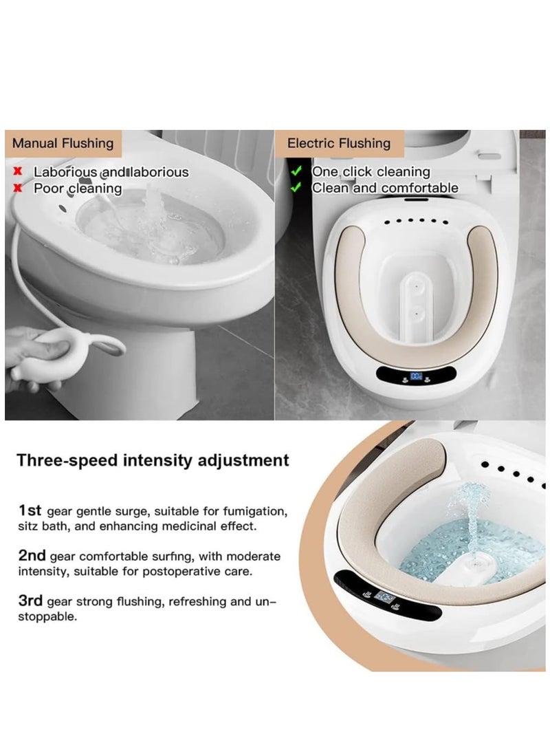 Electric Sitz Bath Tub for Adults, Electric Sitz Bath for Hemorrhoids, Female Postpartum, Sits Bath for Toilet Seat, Dual Spouts with Heating, Real-time Water Temperature Measurement (Brown)  - Image 3