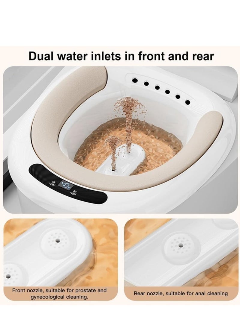 Electric Sitz Bath Tub for Adults, Electric Sitz Bath for Hemorrhoids, Female Postpartum, Sits Bath for Toilet Seat, Dual Spouts with Heating, Real-time Water Temperature Measurement (Brown)  - Image 2