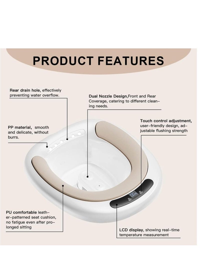 Electric Sitz Bath Tub for Adults, Electric Sitz Bath for Hemorrhoids, Female Postpartum, Sits Bath for Toilet Seat, Dual Spouts with Heating, Real-time Water Temperature Measurement (Brown)  - Image 5